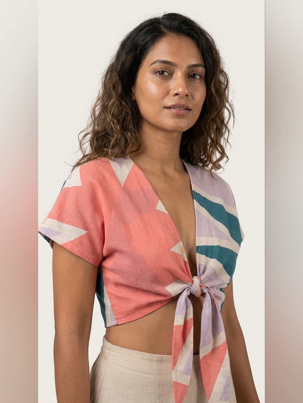 Tie Front Crop Top size small,Wrap Top - Pink, Teal & Lavender